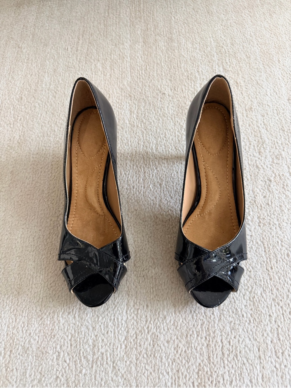 Black Patent Peep-Toe Heels